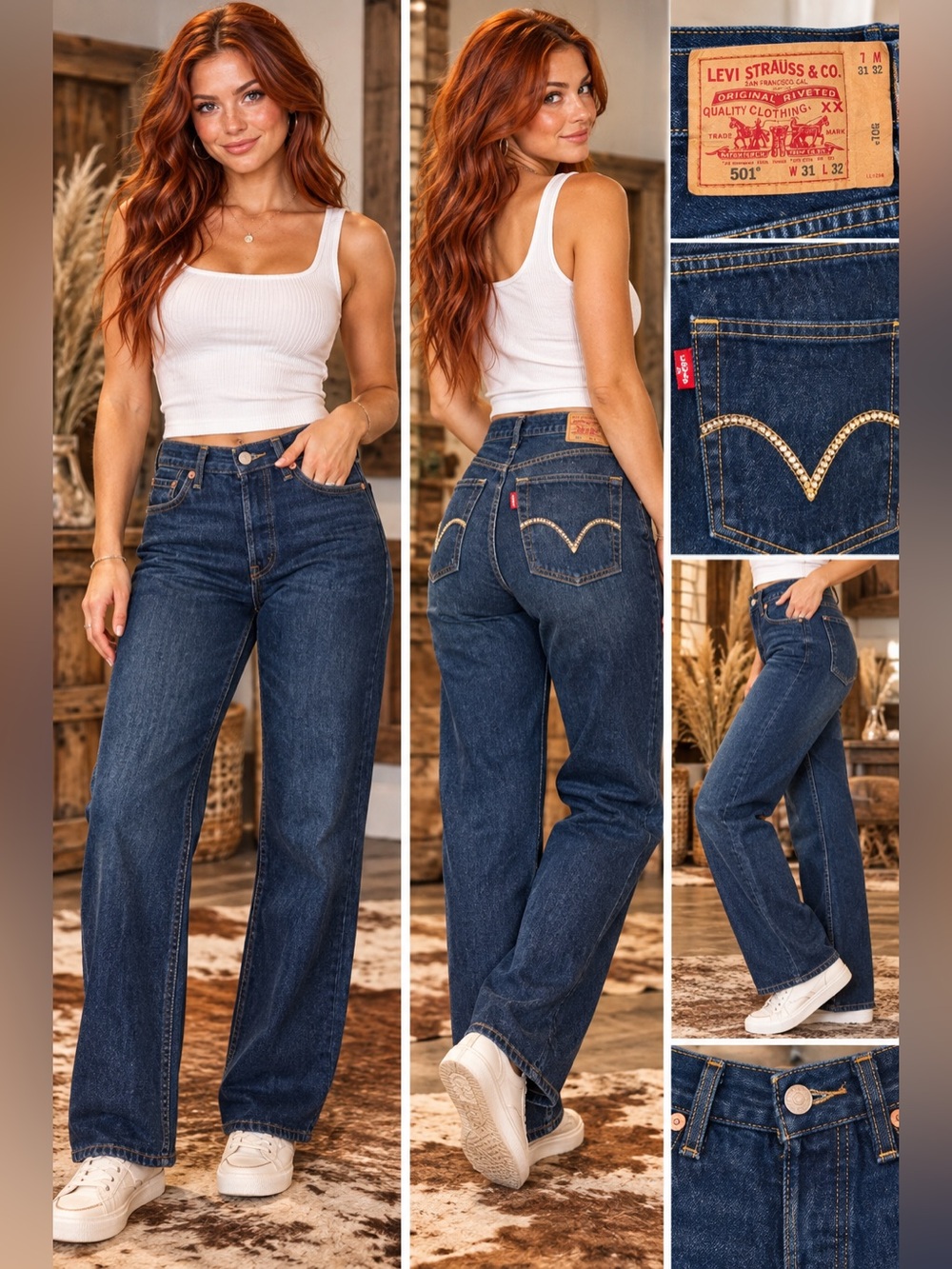 Levi's 501 Dark Blue Women's Straight Jeans 16.5w 11r 31L embellished pockets